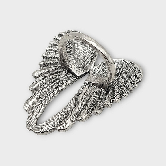 Textured Angel Wings Antique Silver Tone Statement Ring - Picture 5 of 10